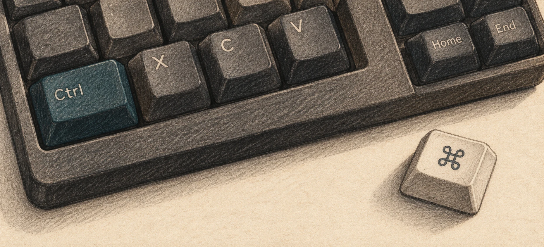 AI-generated illustration of a PC keyboard and a loose Command key.